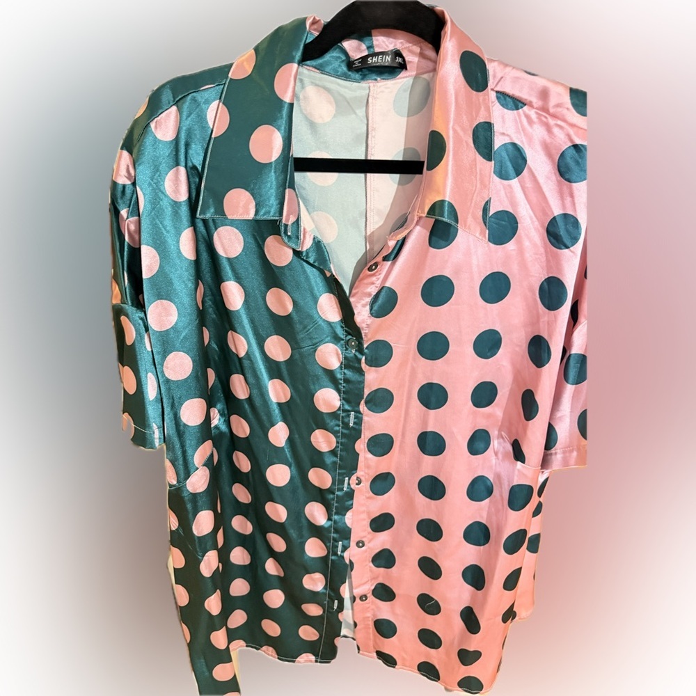 SHEIN Multicolor Pink & Green Polka Dot Blouse